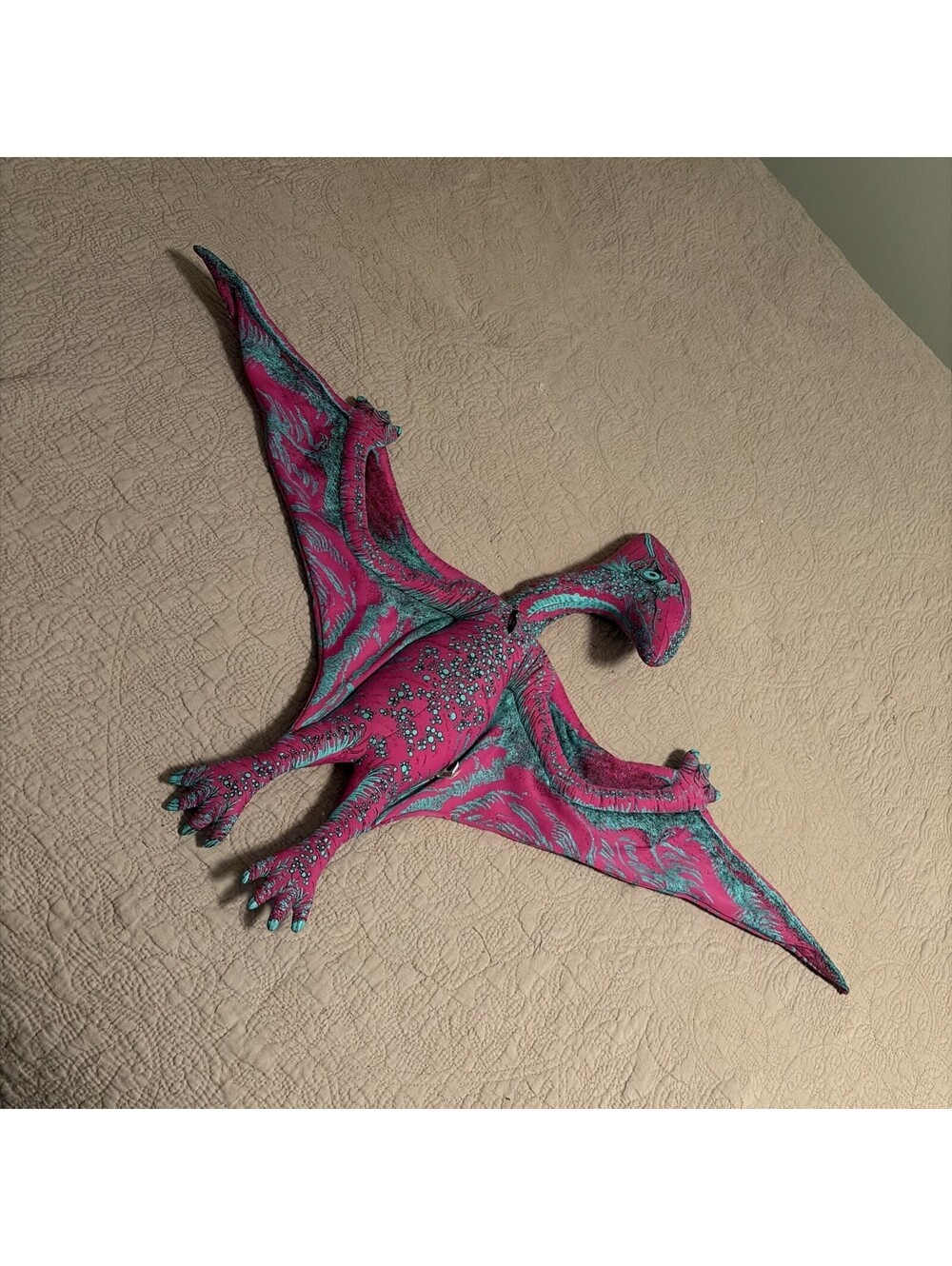 Pink & Blue Pterodactyl Dinosaur Plush Toy 1993 35in Wingspan